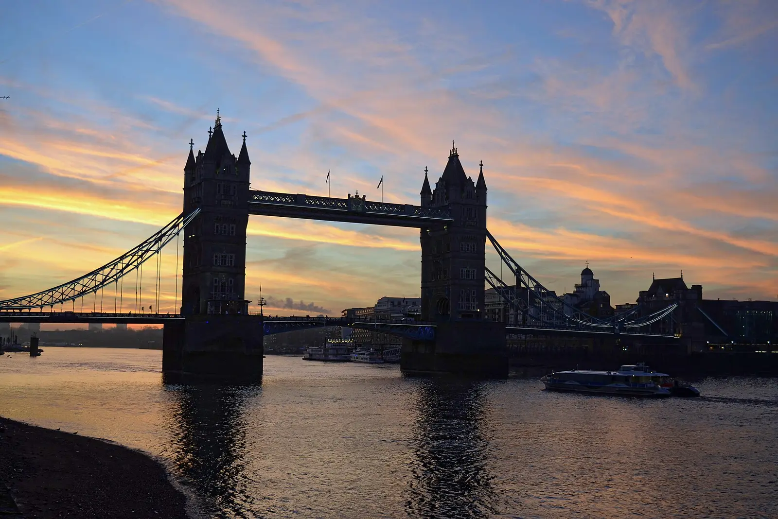 Tower Bridge in London at sunrise